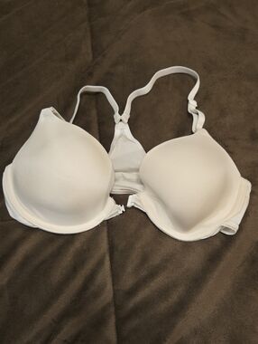 White Front Clasp T Back Padded Underwire Bra Size 36B